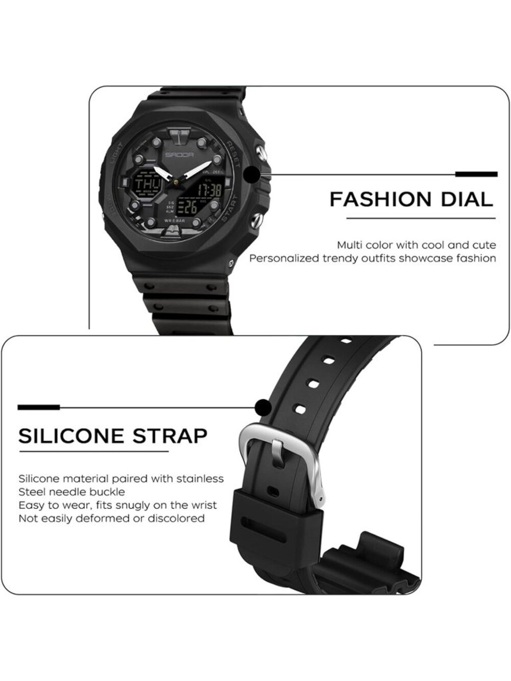 Women's Clear White Sports Digital Waterproof Analog LED Backlight Wrist Watch - Picture 5 of 7